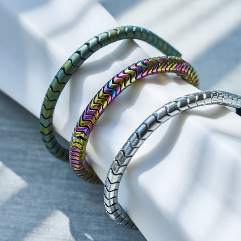 Serpentine | Matte Seafoam Hematite x Silver | Wave Bracelet